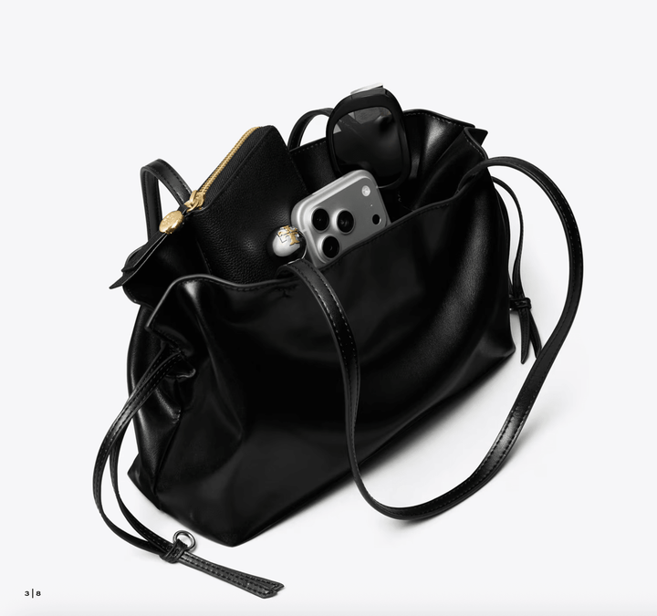 Tory Burch Handbag ELLA RECYCLED DRAWSTRING TOTE SMALL BLACK Handbags | Shop now at Main &amp; Taylor Shoes!