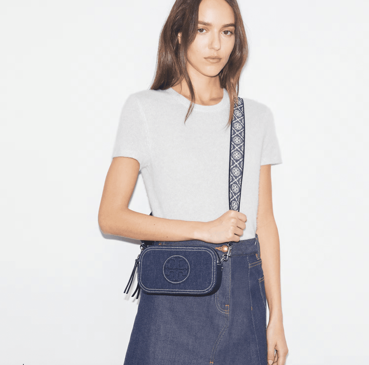 TORY BURCH HANDBAGS MILLER MINI CROSSBODY ROYAL NAVY DENIM HANDBAGS | Shop now at Main &amp; Taylor Shoes!