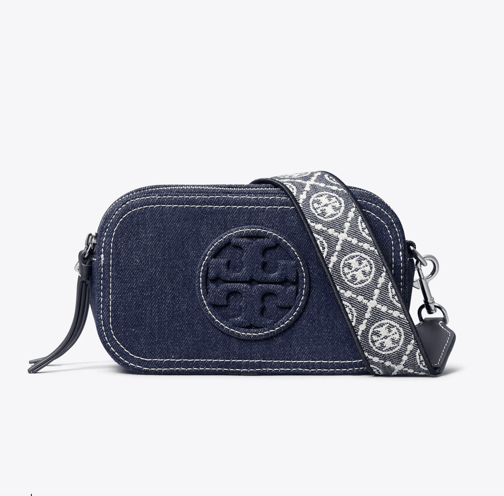 TORY BURCH HANDBAGS MILLER MINI CROSSBODY ROYAL NAVY DENIM HANDBAGS | Shop now at Main & Taylor Shoes!