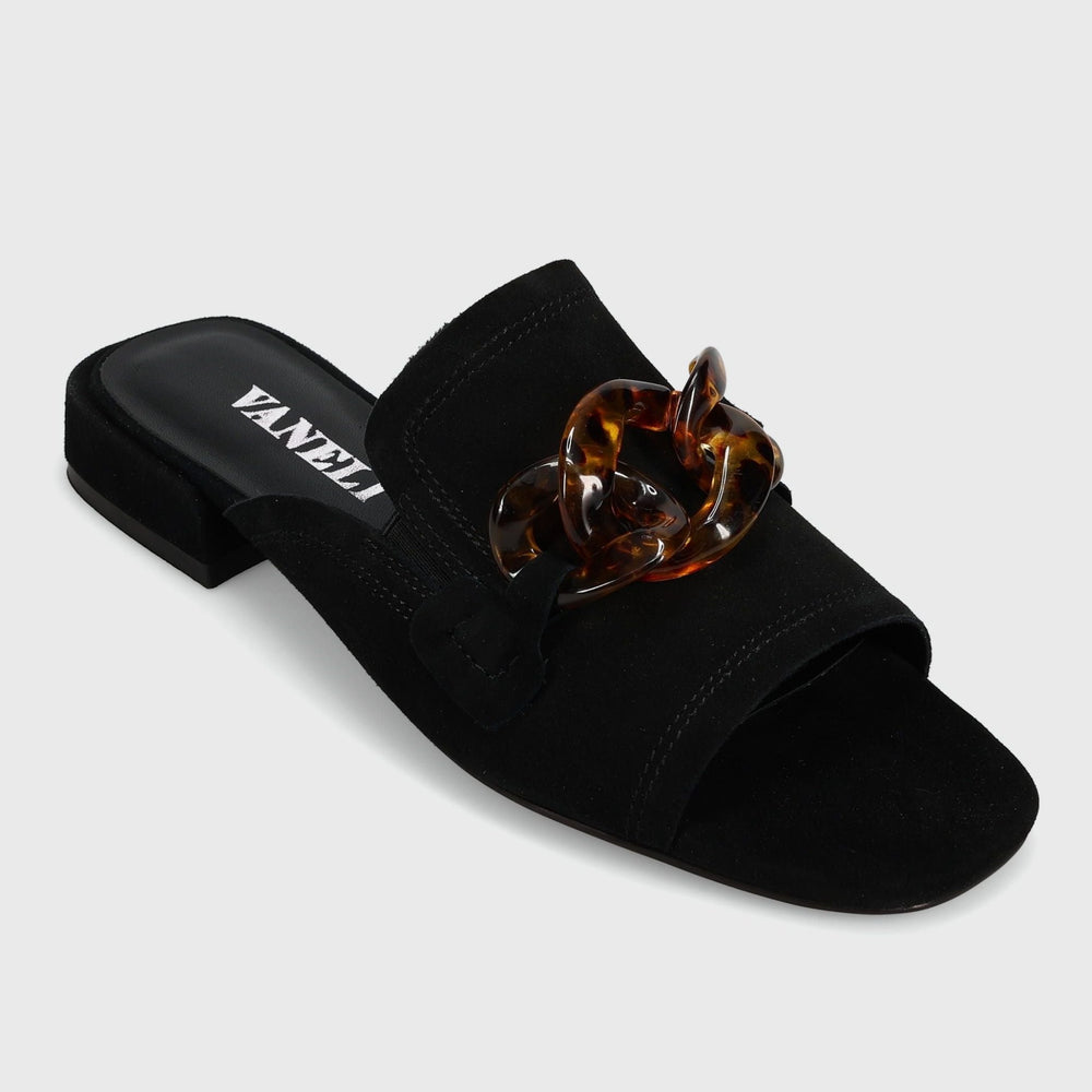 VANELI ENZA BLACK SUEDE SLIDE Shoes | Shop now at Main & Taylor Shoes!